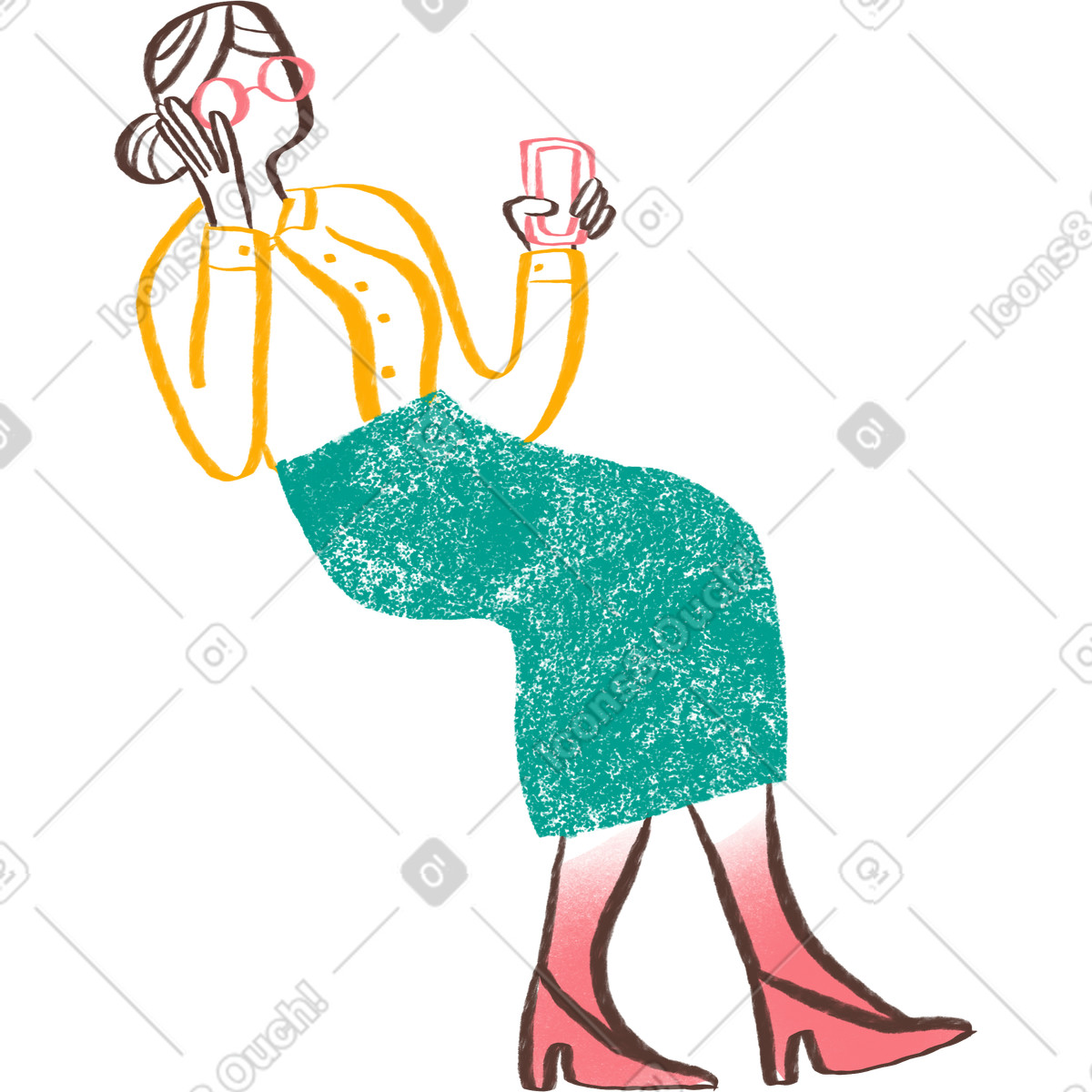 下载 Company 风格的 戴眼镜的女上班族坐在电话旁 插画，支持 PNG、SVG 格式
