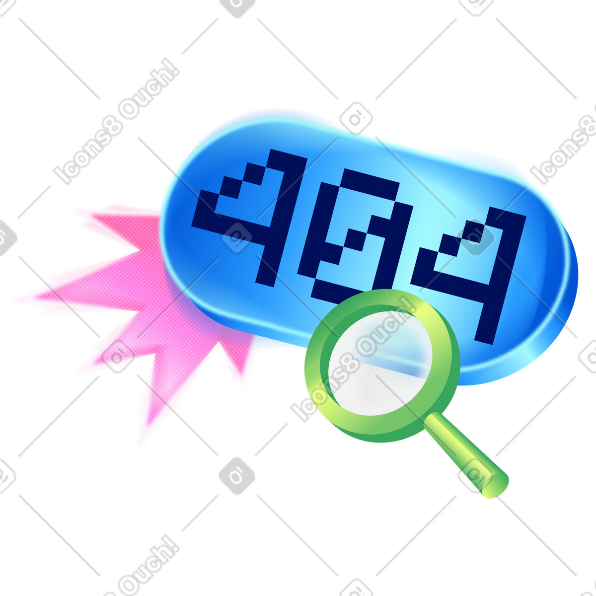 404 error code with magnifying glass, Page not found, Landing page template illustration in PNG, SVG