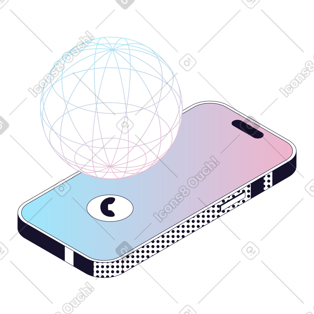 Rete mobile globale, connessione di rete mobile, comunicazione internazionale illustrazione in stile Node scarica in PNG, SVG