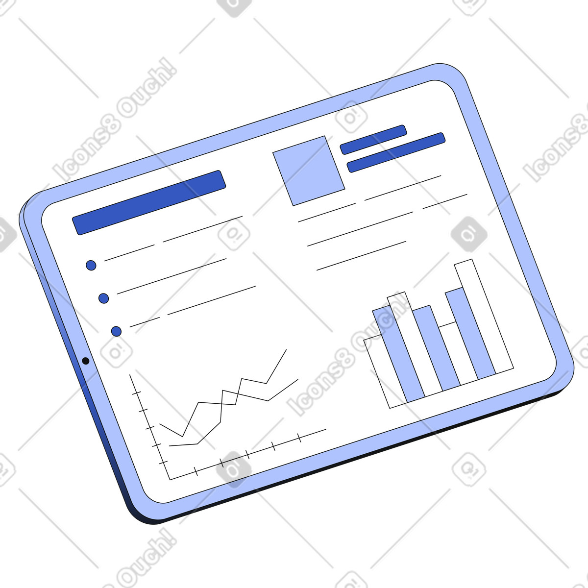 Tablet con scheda grafica illustrazione animata in stile Techny scaricabile in GIF, Lottie (JSON), AE