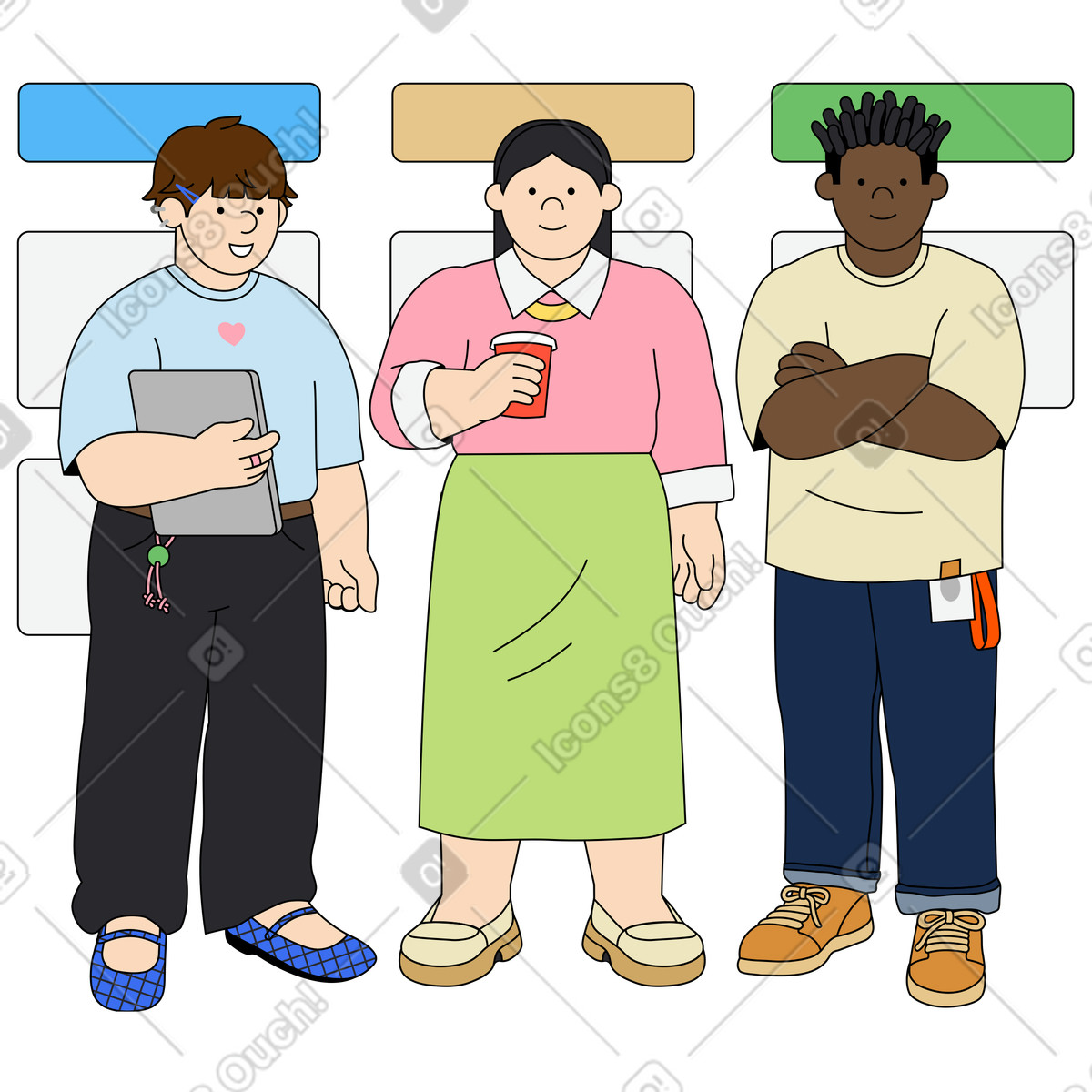 Team members planning tasks illustration in Kindy style download in PNG, SVG