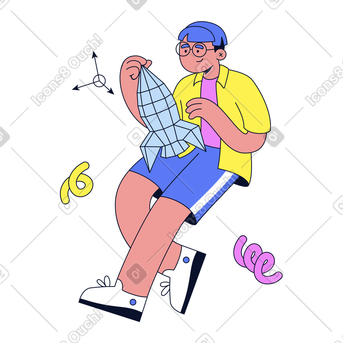 Person building geometric 3D model, Creative modeling and digital art illustration in Flexy style download in PNG, SVG
