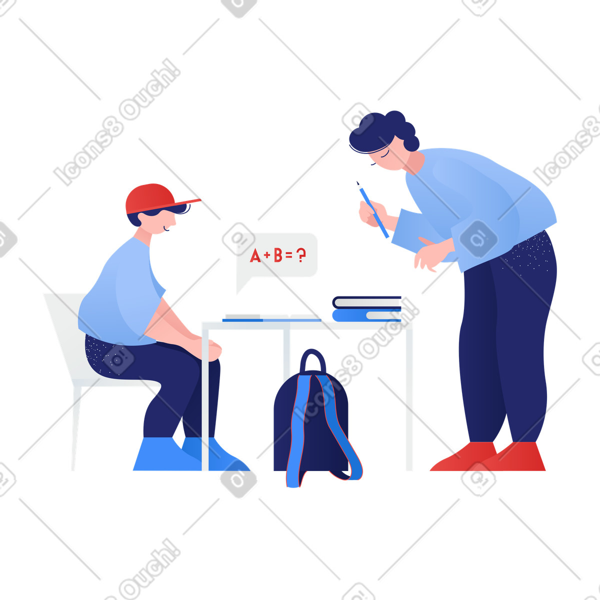 Mama hilft sohn bei mathe-hausaufgaben-Illustration im Clip-Stil als Download in PNG, SVG