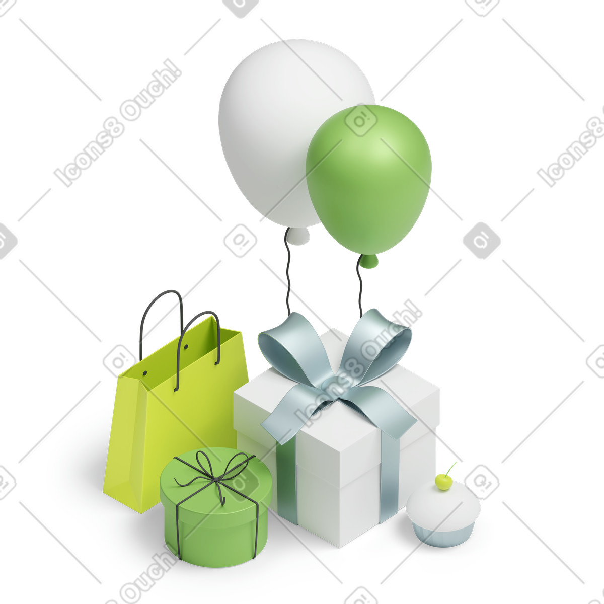 Birthday gifts in boxes and bag illustration 3D Isometric style download PNG, SVG