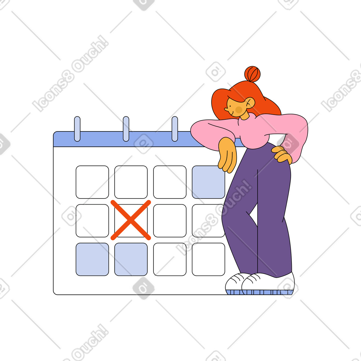 Girl stands near huge calendar illustration in Bloom style download in PNG, SVG