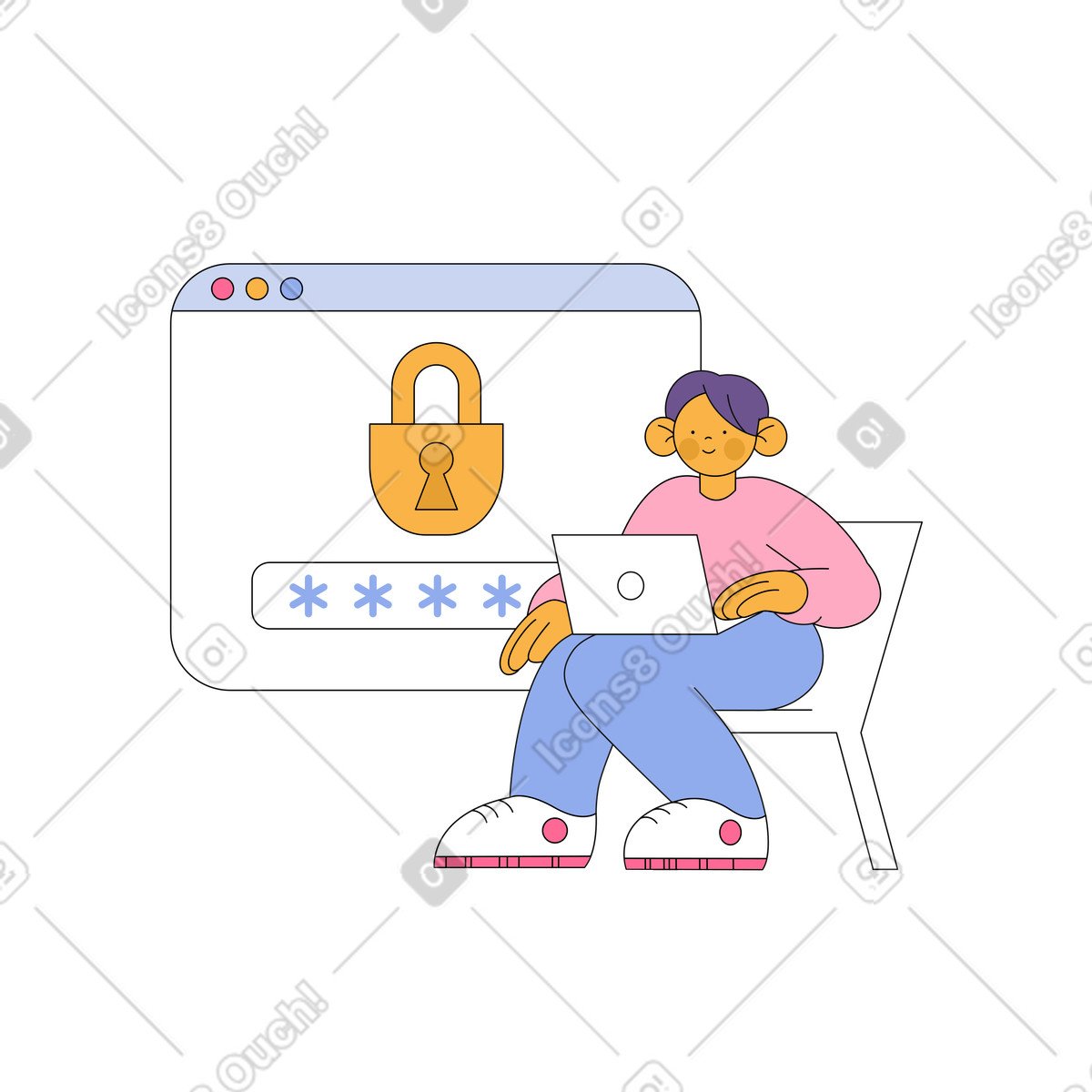Bloom スタイルの 男はラップトップにパスワードを入力します のイラストをPNG、SVG形式でダウンロード