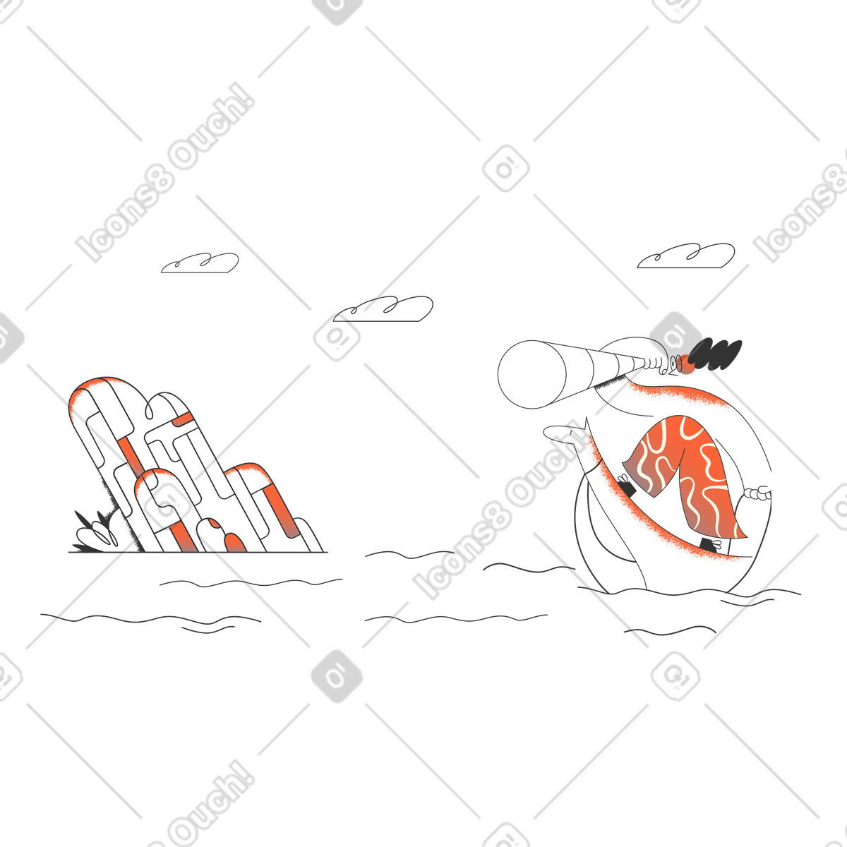 Seaman in boat looking through a spyglass illustration Crayon style download PNG, SVG