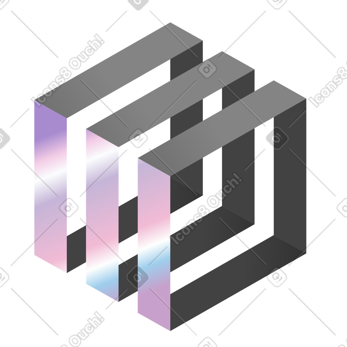 Three isometric hollow squares, Geometric design concept illustration in Experimental style download in PNG, SVG