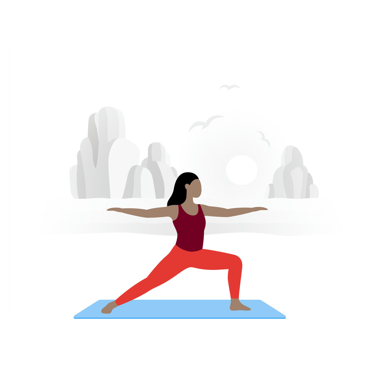 下载 Fogg 风格的 Woman doing yoga on the shore 插画，支持 PNG、SVG 格式