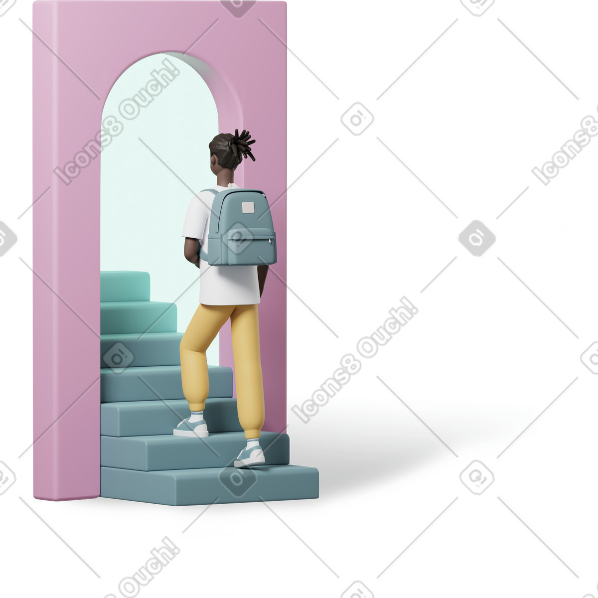 Giovane che sale le scale illustrazione animata in stile 3D Casual life scaricabile in GIF, Lottie (JSON), AE