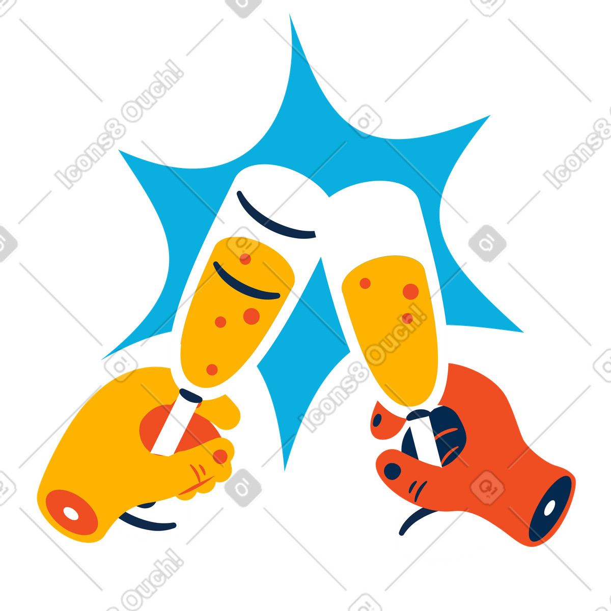Mani che tengono bicchieri di champagne illustrazione in stile Flame scarica in PNG, SVG