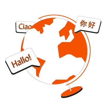 A globe with speech bubbles in different languages - Strict style illustration