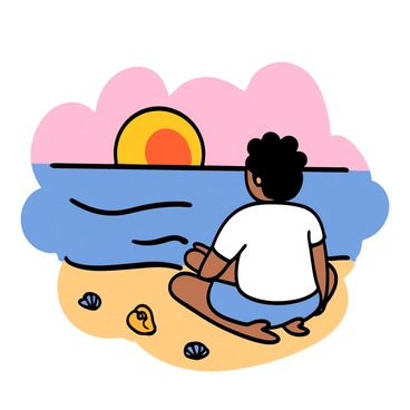 Ayanokoji, a light-skinned young man with short black hair, is sitting on a sandy beach, gazing at the sunset over the ocean. He is wearing a casual white t-shirt and light blue shorts. The vibrant colors of the sunset—orange, pink, and purple—reflect on the water's surface. Small waves gently lap at the shore, and a few seashells are scattered around him in the sand. Ayanokoji's expression is contemplative as he admires the scene, with the setting sun casting a warm glow around him.