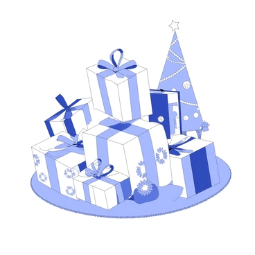 A pile of colorful wrapped gifts in a festive setting