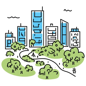 A futuristic cityscape with green parks and eco-friendly skyscrapers