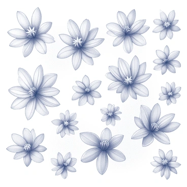 A repeating pattern of "edelweiss flowers" arranged symmetrically across the surface. Each flower has distinct star-shaped petals with intricate details, displaying a range of "white" and "grey" shades. The design features varying sizes of flowers, with some closely clustered together while others are spaced apart, creating a dynamic flow. The background has a subtle texture that enhances the floral elements, adding depth and contrast to the overall composition.