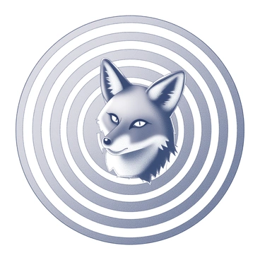 A detailed illustration of a fox head positioned at the center of a series of concentric circles. The fox head showcases sharp features, pointed ears, and a distinct expression. Each circle radiates outward, varying in thickness, creating a rhythmic and hypnotic visual effect. The overall composition draws the viewer's eye to the intricacies of the fox's fur texture and facial details against the backdrop of the circles.
