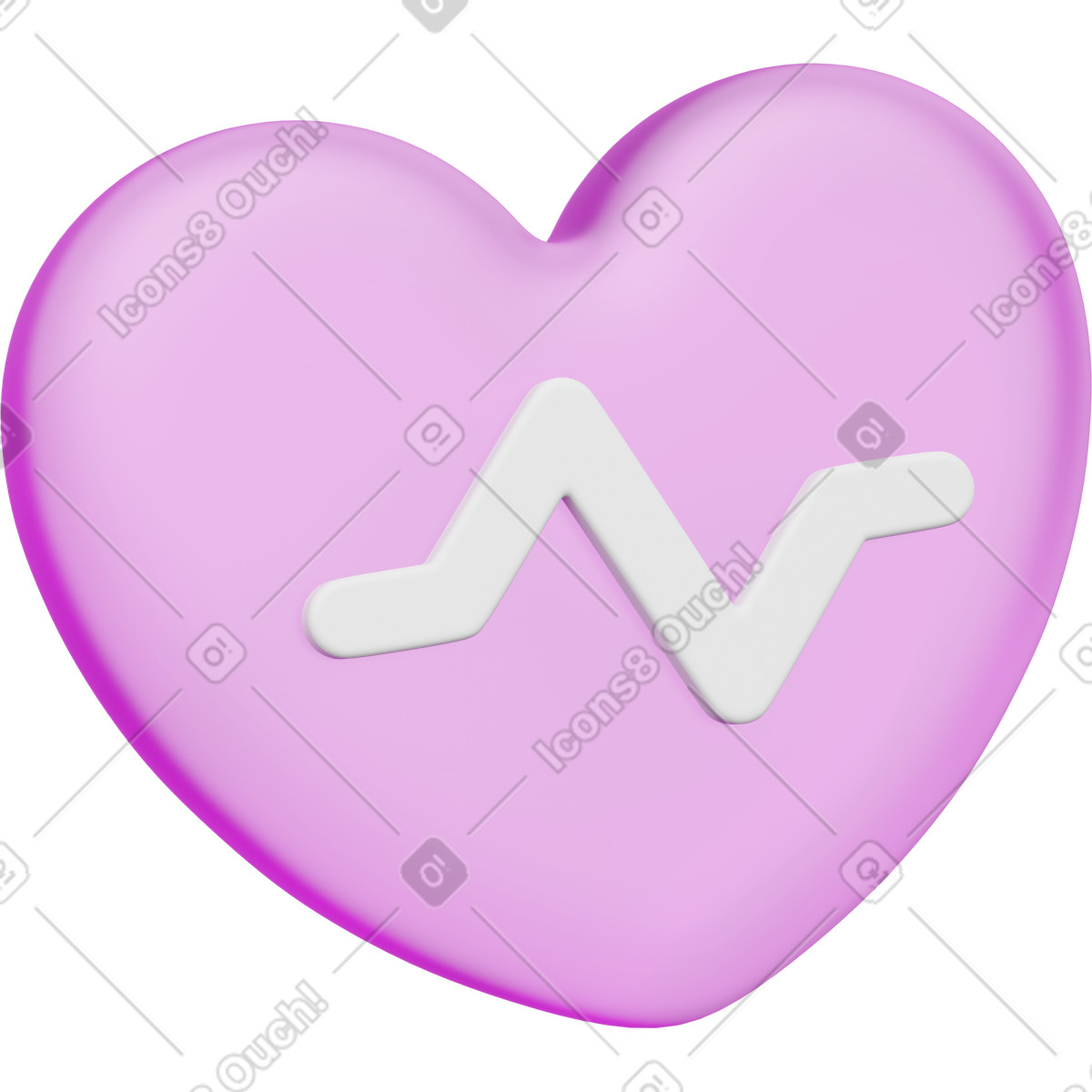 下载 3D Playful 风格的 Heart shape with white ecg line symbolizing cardiac health monitoring 插画，支持 PNG、SVG 格式