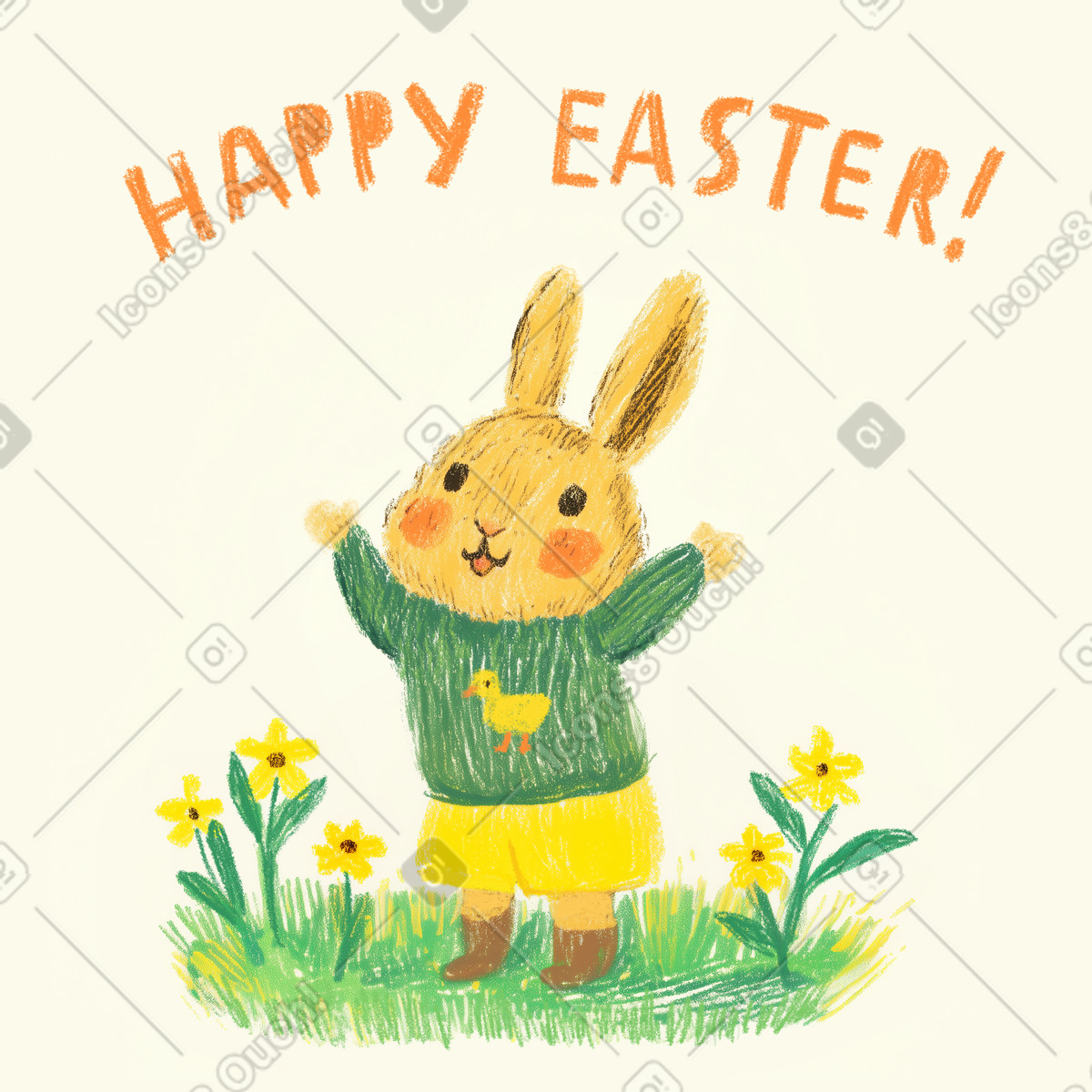 Handdrawn cartoon easter bunny illustration in Postcards style download in PNG, SVG