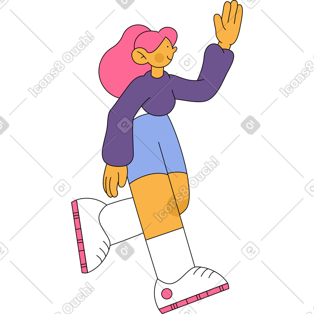 Ilustração de Girl with ponytail walking and giving five em no estilo Bloom para baixar em PNG, SVG