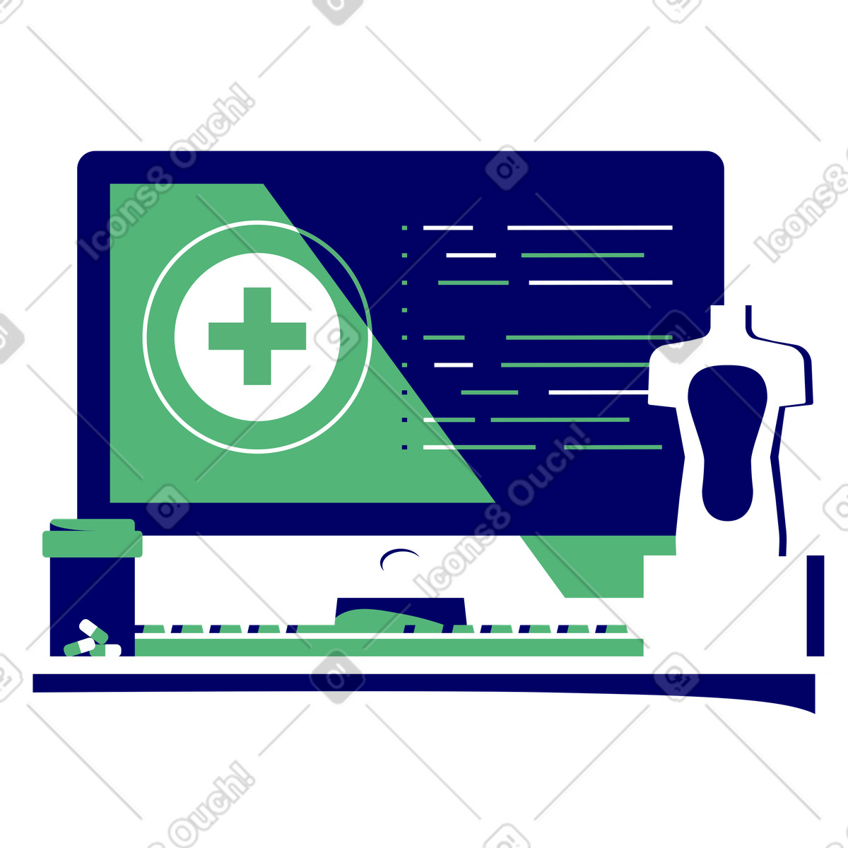 Illustration Informations médicales à l'écran dans le cabinet du médecin style Lounge télécharger aux formats PNG, SVG
