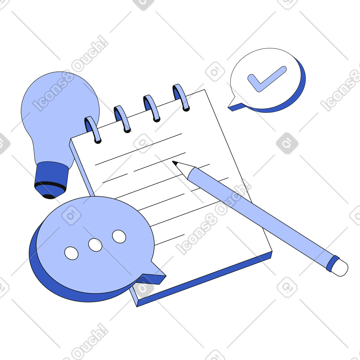 Brainstorming session with notepad and chat bubble illustration in PNG, SVG
