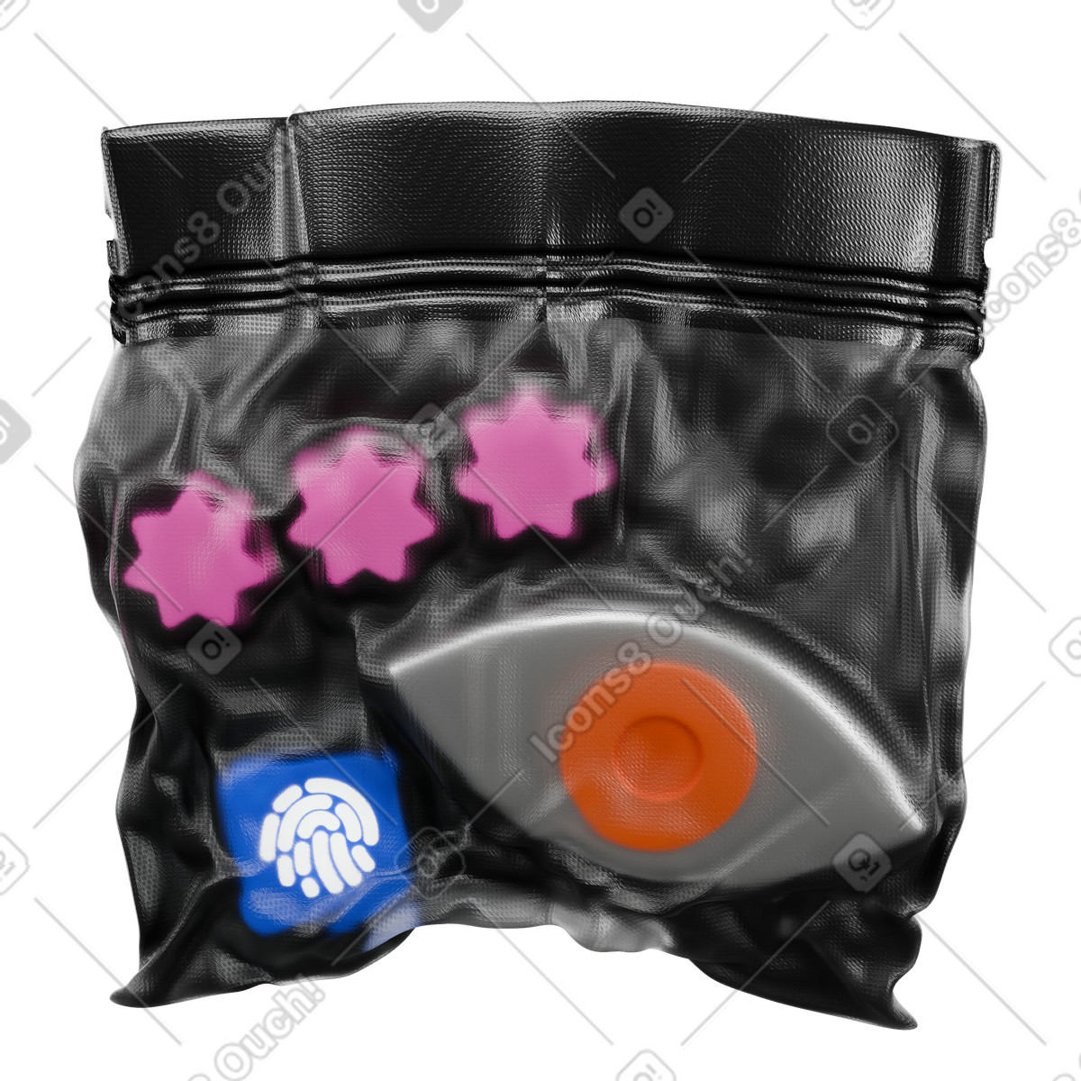 Set di icone per la sicurezza web avvolte in plastica nera, kit strumenti e privacy illustrazione stile 3D Wrap scarica PNG, SVG