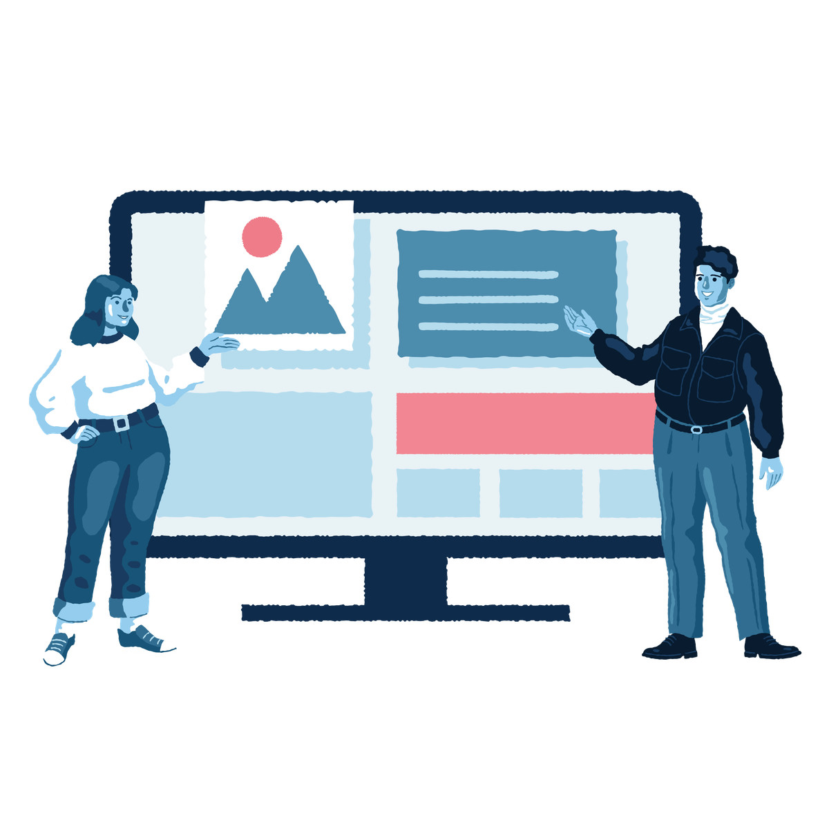 Website designers showing website mockup illustration in PNG, SVG