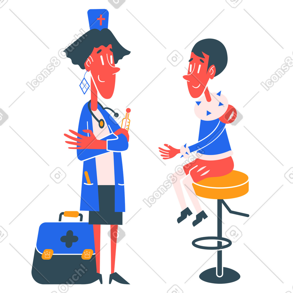 Doctor checking the boy's temperature illustration in Kingdom style download in PNG, SVG