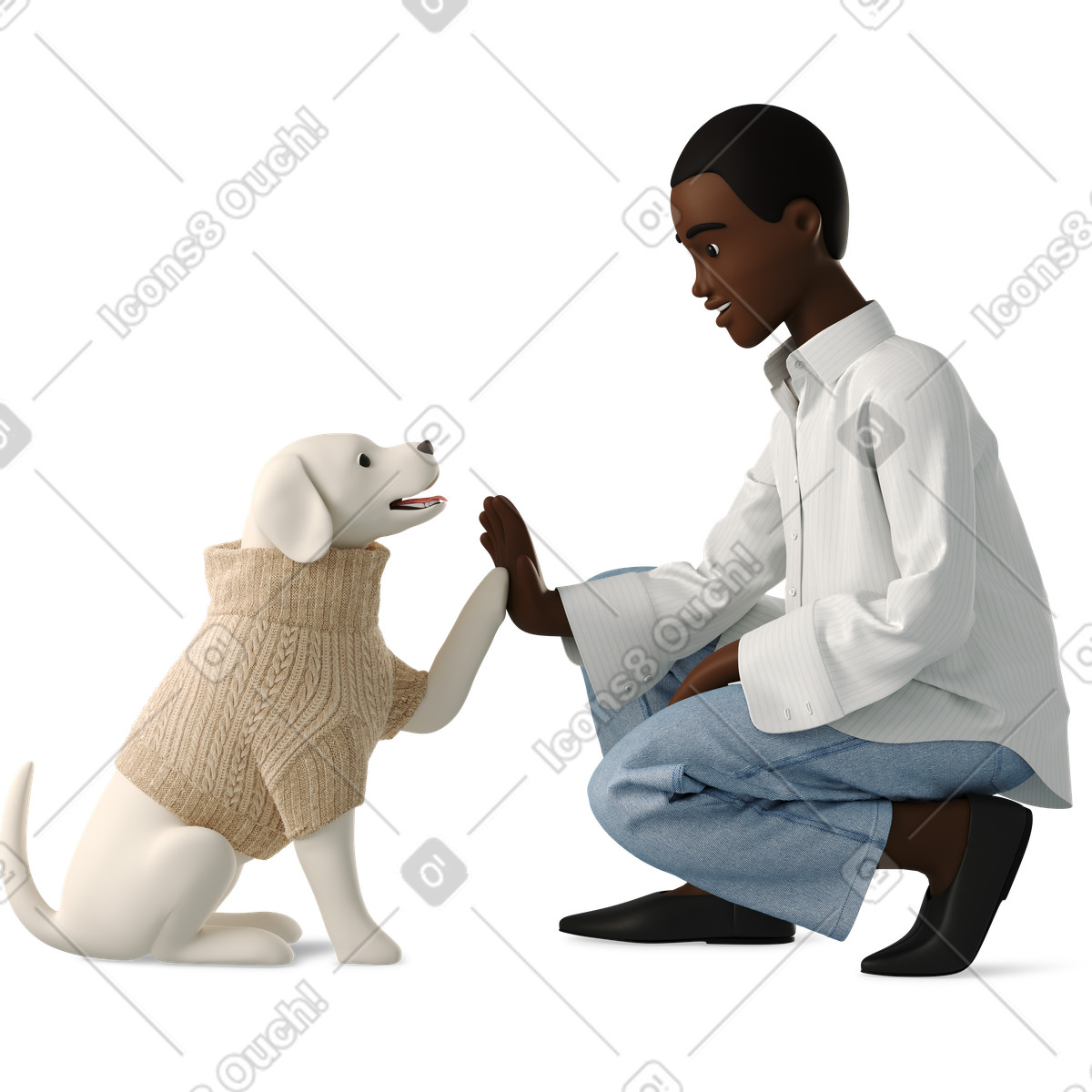 Ilustração de Young woman high five with dog in sweater em no estilo 3D Business para baixar em PNG, SVG