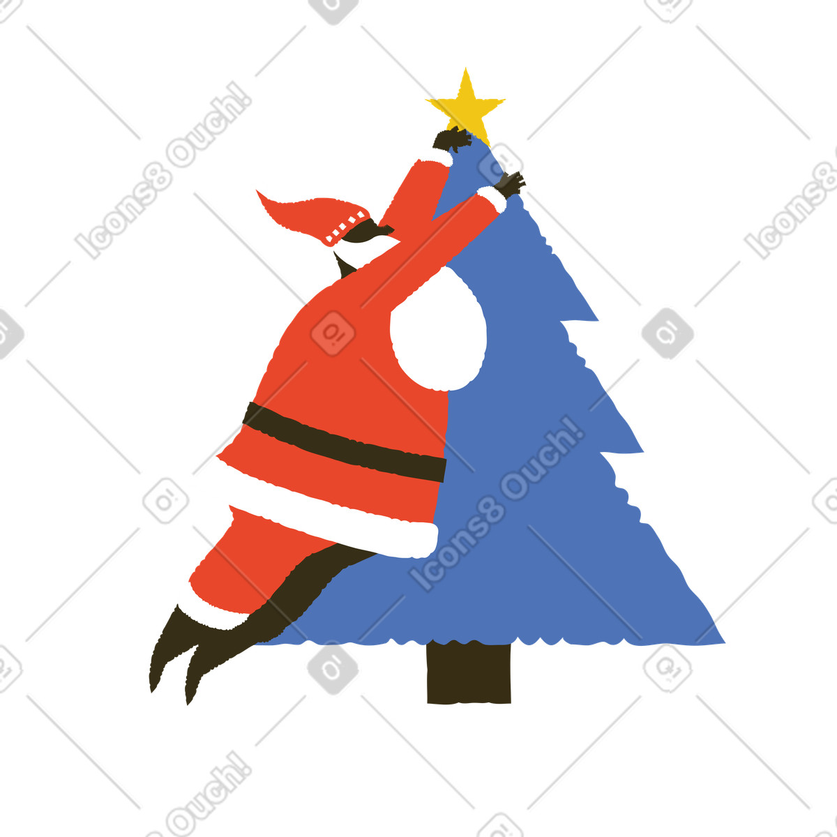 Ilustración Santa decorates Christmas tree en estilo Bermuda a descargar en PNG y SVG