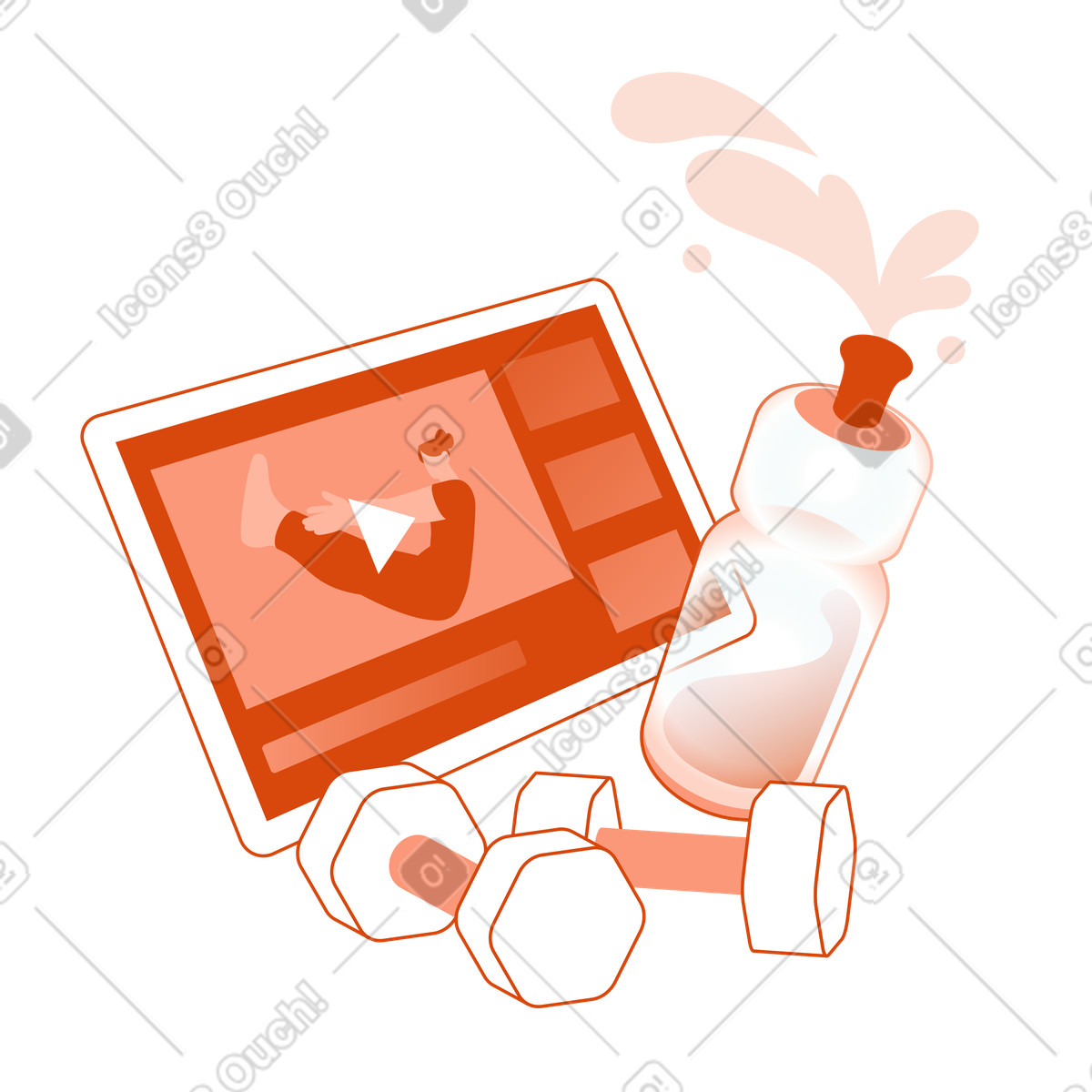 Illustration Virtual workout session with equipment, Online fitness training dans le style Orange à télécharger aux formats PNG, SVG