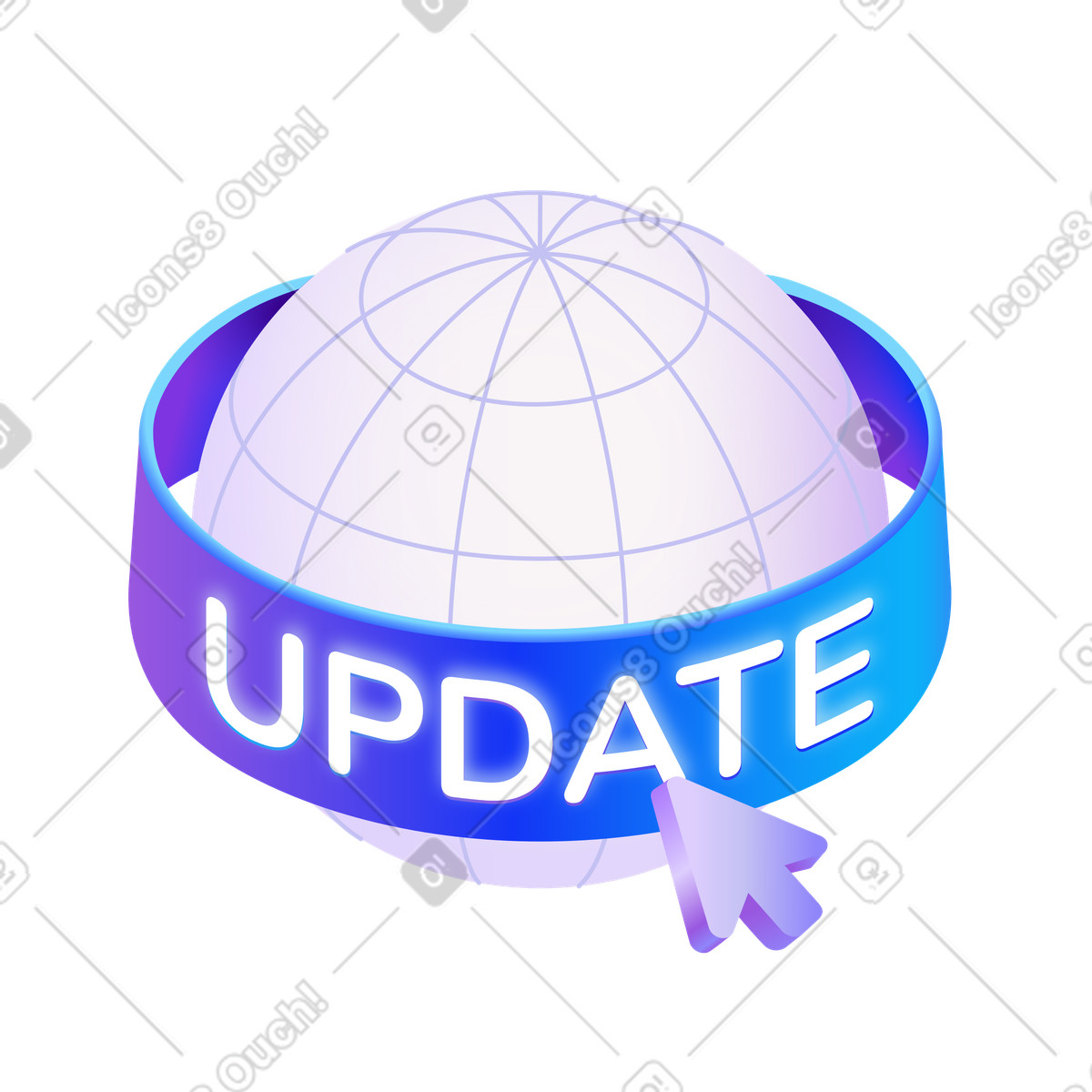Globe with update banner and cursor, online service improvement illustration in Hi-tech style download in PNG, SVG