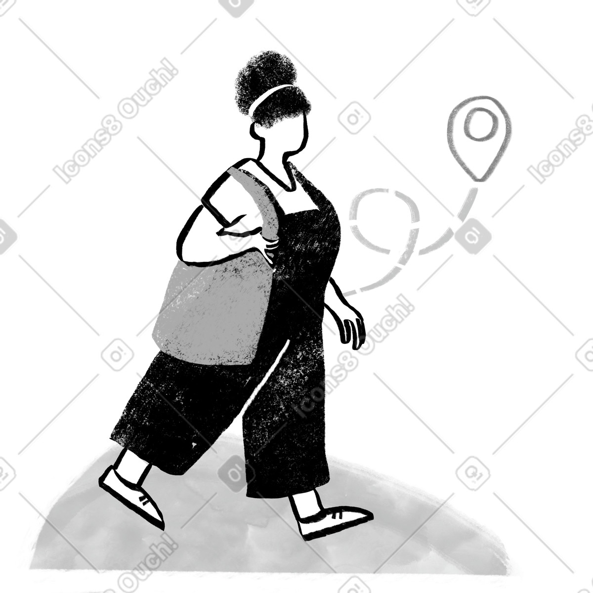 Company 스타일의 Black and white woman walking with gps 일러스트레이션 PNG, SVG 다운로드