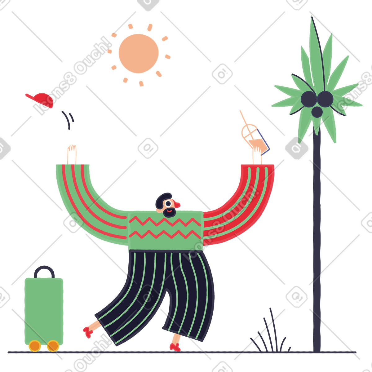 Uomo felice in vacanza illustrazione stile Stripy scarica PNG, SVG