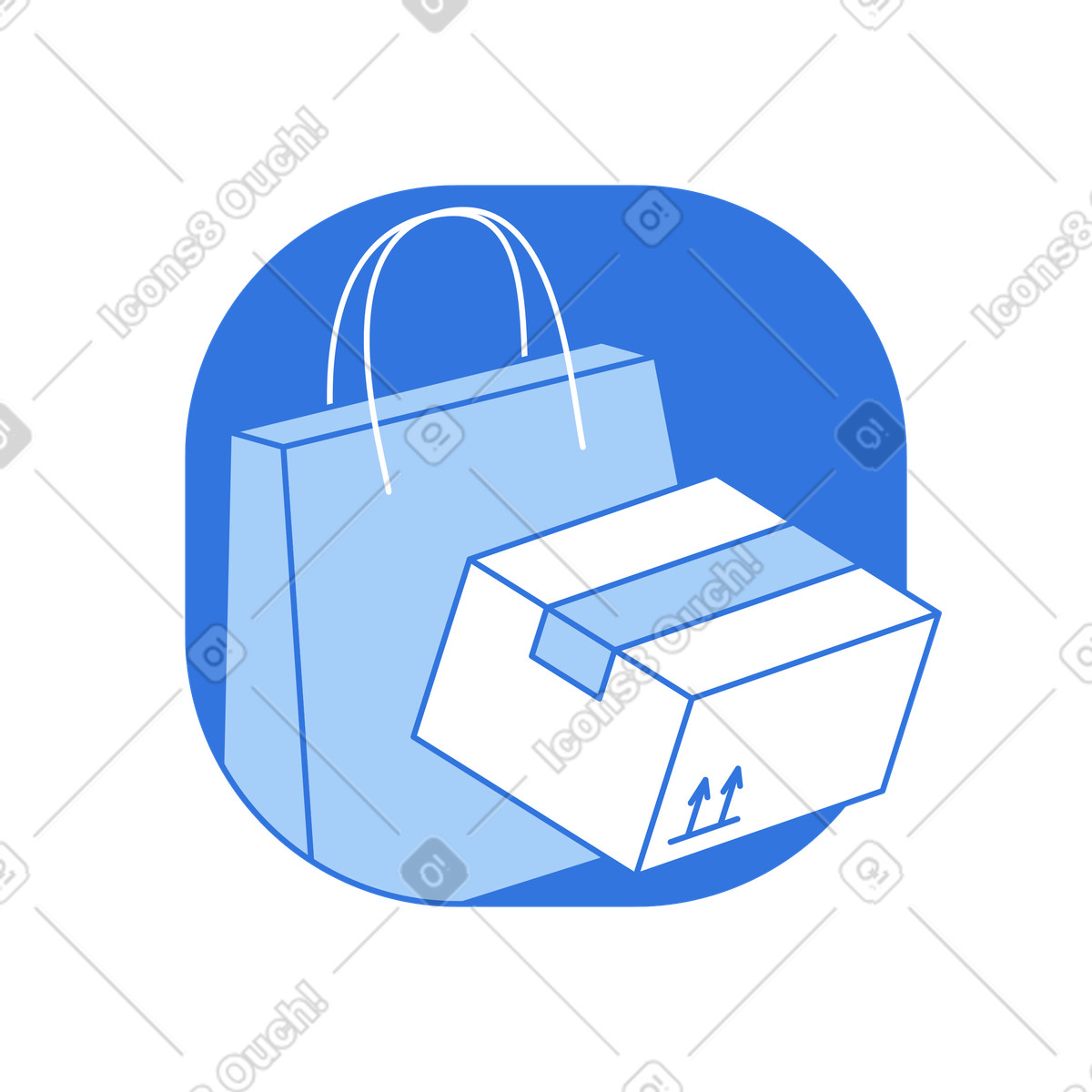 Delivery box with shopping bag, Shipping and package handling illustration in Sky style download in PNG, SVG
