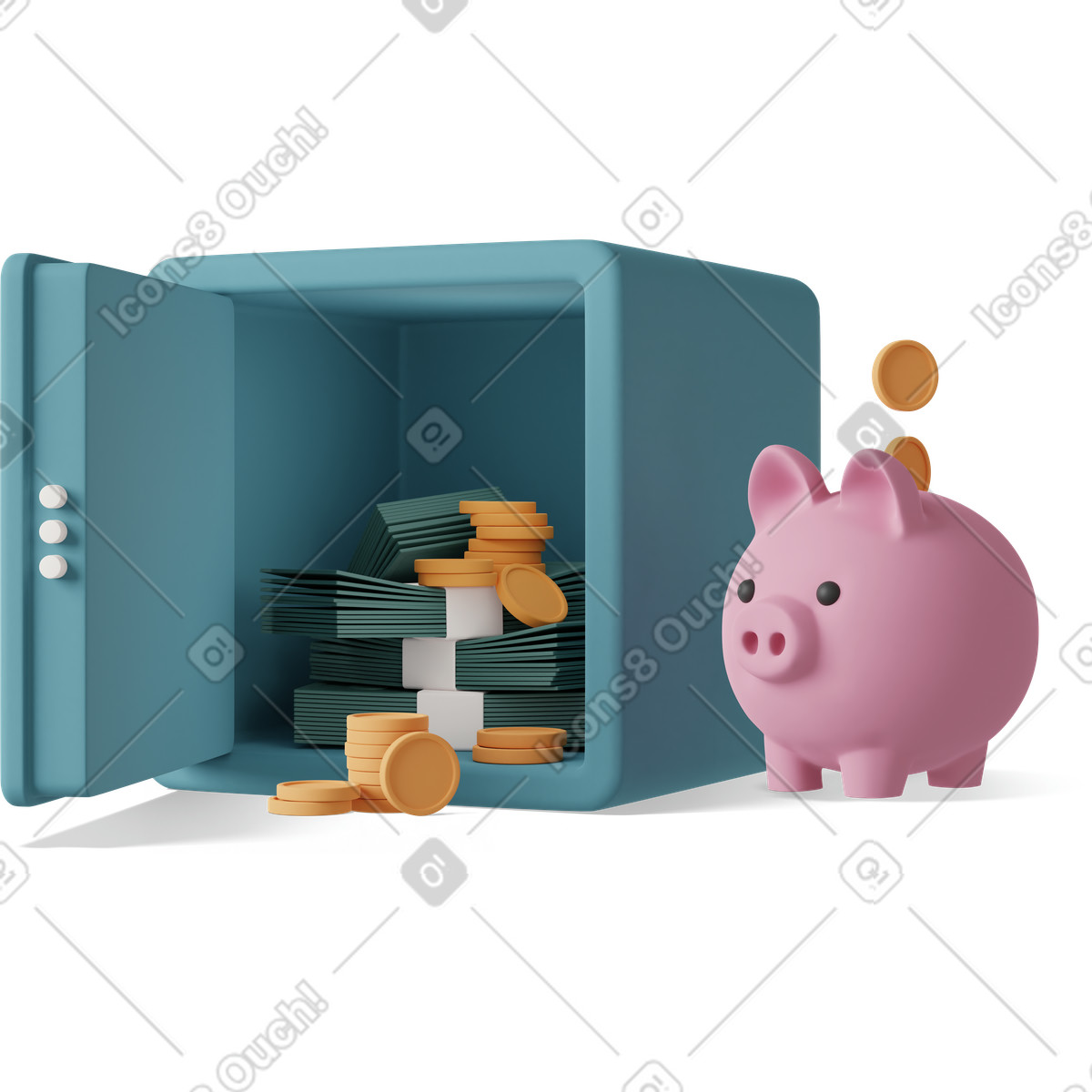 Ilustração de Open safe box with piggy bank em no estilo 3D Casual life para baixar em PNG, SVG