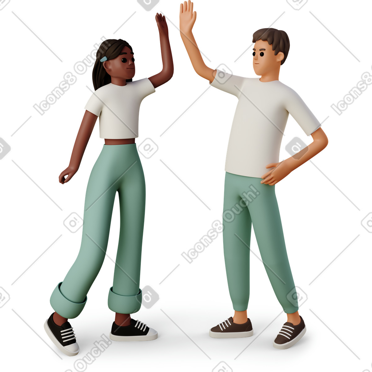 下载 3D Casual life 风格的 Young people high-fiving each other 插画，支持 PNG、SVG 格式