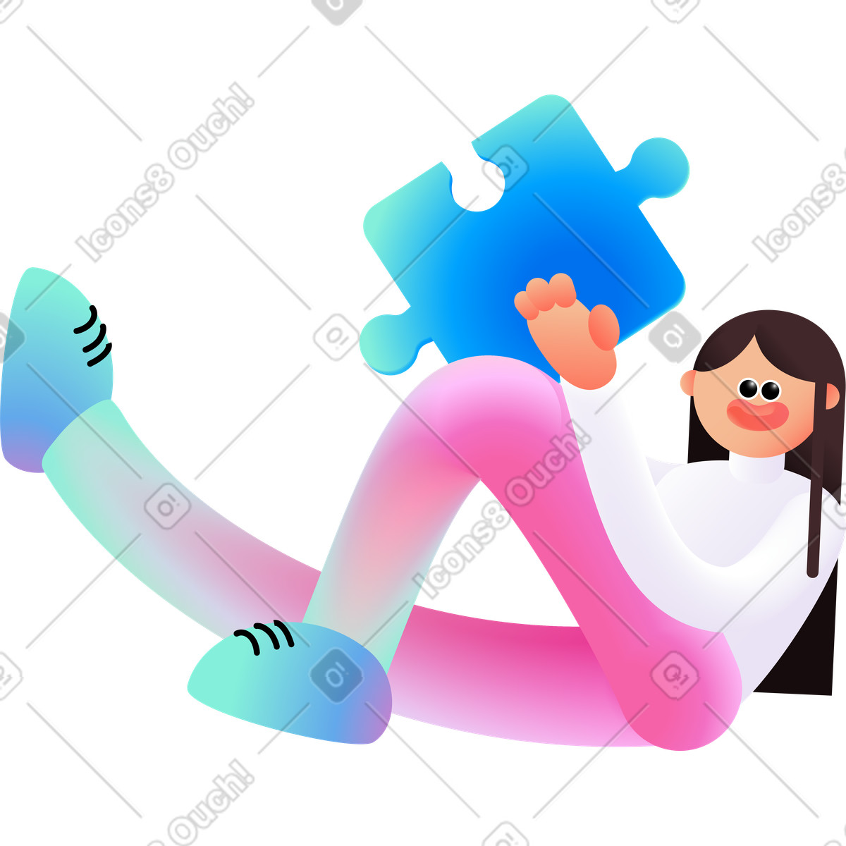 下载 Puffy 风格的 坐着拿着拼图的女人 插画，支持 PNG、SVG 格式