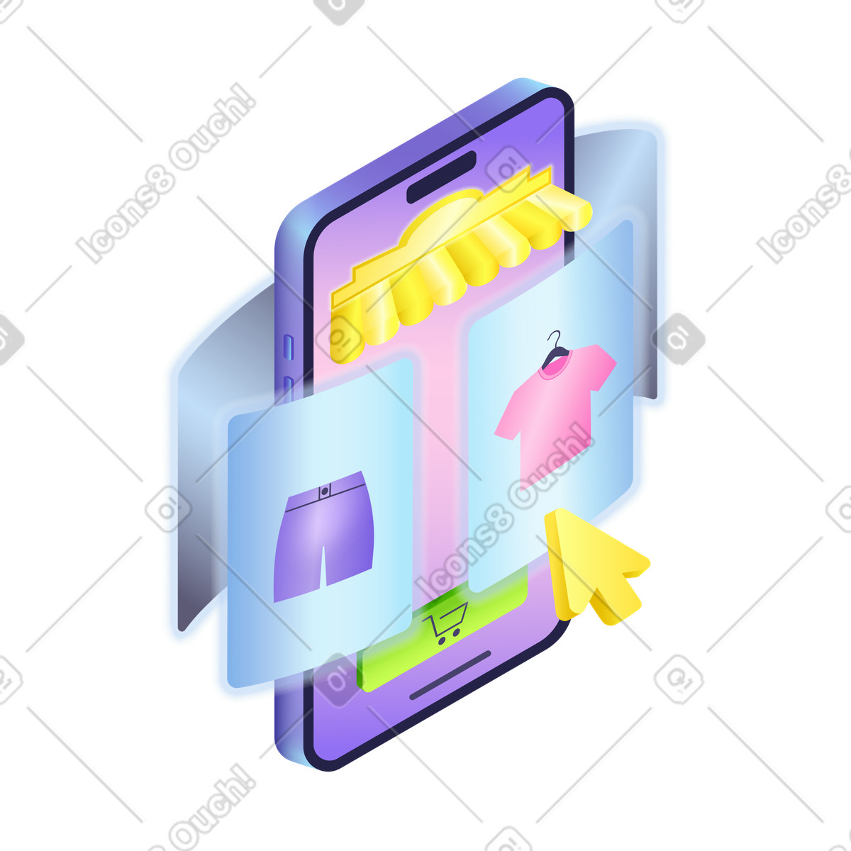 Ilustración Compras online de ropa desde el móvil en estilo Isotech a descargar en PNG y SVG