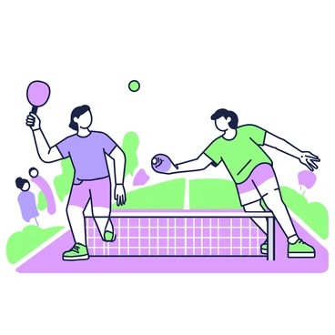 Two players in mid-action returning the ball on a lively pickleball court