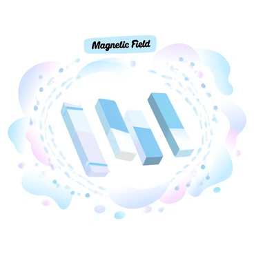 An educational illustration depicting the basic principles of magnetism. In the center, there are two bar magnets positioned parallel to each other with their north and south poles indicated. Surrounding the magnets are scattered iron filings forming visible patterns that demonstrate the magnetic field lines. The background is filled with soft gradient pastel colors, enhancing the clarity of the magnets and iron filings. A label with the text "Magnetic Field" is clearly placed above the magnets, and additional labels indicate the north and south poles of each magnet.