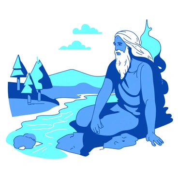 Moses sitting quietly by a river, deep in thought, with a serene expression