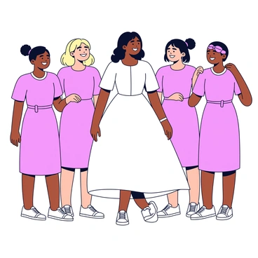 The bride and her bridesmaids wearing matching sneakers, ready for a fun day of activities