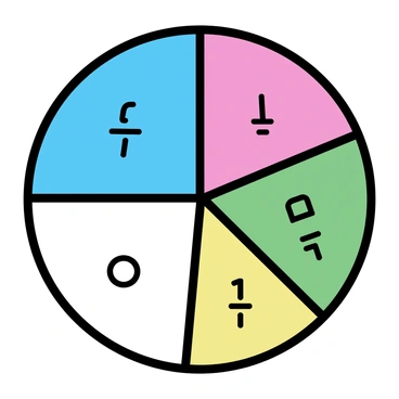 A pie chart with a round shape divided into four unequal sections. The largest section, colored in blue, represents three-fifths of the chart. The second section is a smaller slice, colored in red, representing one-fifth. The third section is colored in green and represents one-tenth, while the smallest section is colored in yellow, representing one-twentieth. Each section is labeled with its respective fraction. The overall design is minimalistic, focusing on the clear representation of the fractions.