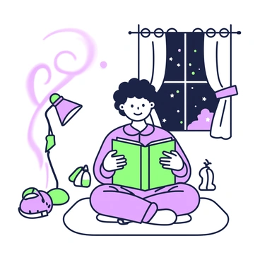 A child reading under a flickering lamp on a dark night