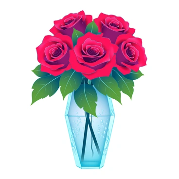A vibrant bouquet of scarlet red roses with lush green leaves arranged meticulously in a clear crystal vase. The roses are in full bloom, showcasing their velvety petals with droplets of water glistening on them. The crystal vase has intricate cut patterns, reflecting light beautifully and enhancing the elegance of the bouquet.