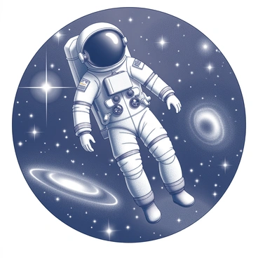 An astronaut in a space suit is floating in the vastness of space. The figure is suspended against a backdrop filled with numerous distant galaxies, each swirling with intricate shapes and patterns. Stars twinkle brightly around the astronaut, creating a sense of depth in the scene. The astronaut's visor reflects some of the distant galaxies, adding a sense of wonder to the image. The space suit is detailed, showcasing various equipment and patches, while the astronaut's body position suggests contemplation or awe.