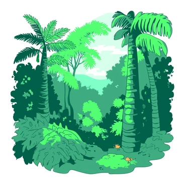 A vibrant scene depicting giant green prehistoric ferns towering over the surroundings, their broad fronds casting intricate shadows on the ground. Amidst the ferns, there are large cycads with thick, stout trunks and spiraled leaves reaching upward, showcasing their ancient form. The jungle environment is dense with lush greenery, where light filters through the canopy, illuminating the rich details of the foliage. Small insects can be seen resting on the leaves, and a misty atmosphere enhances the humid feel of the setting.