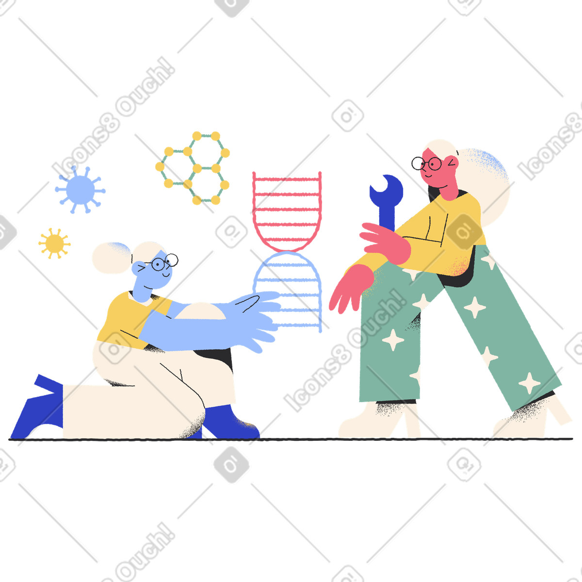 下载 Pablo 风格的 基因工程与人类组装 dna 插画，支持 PNG、SVG 格式